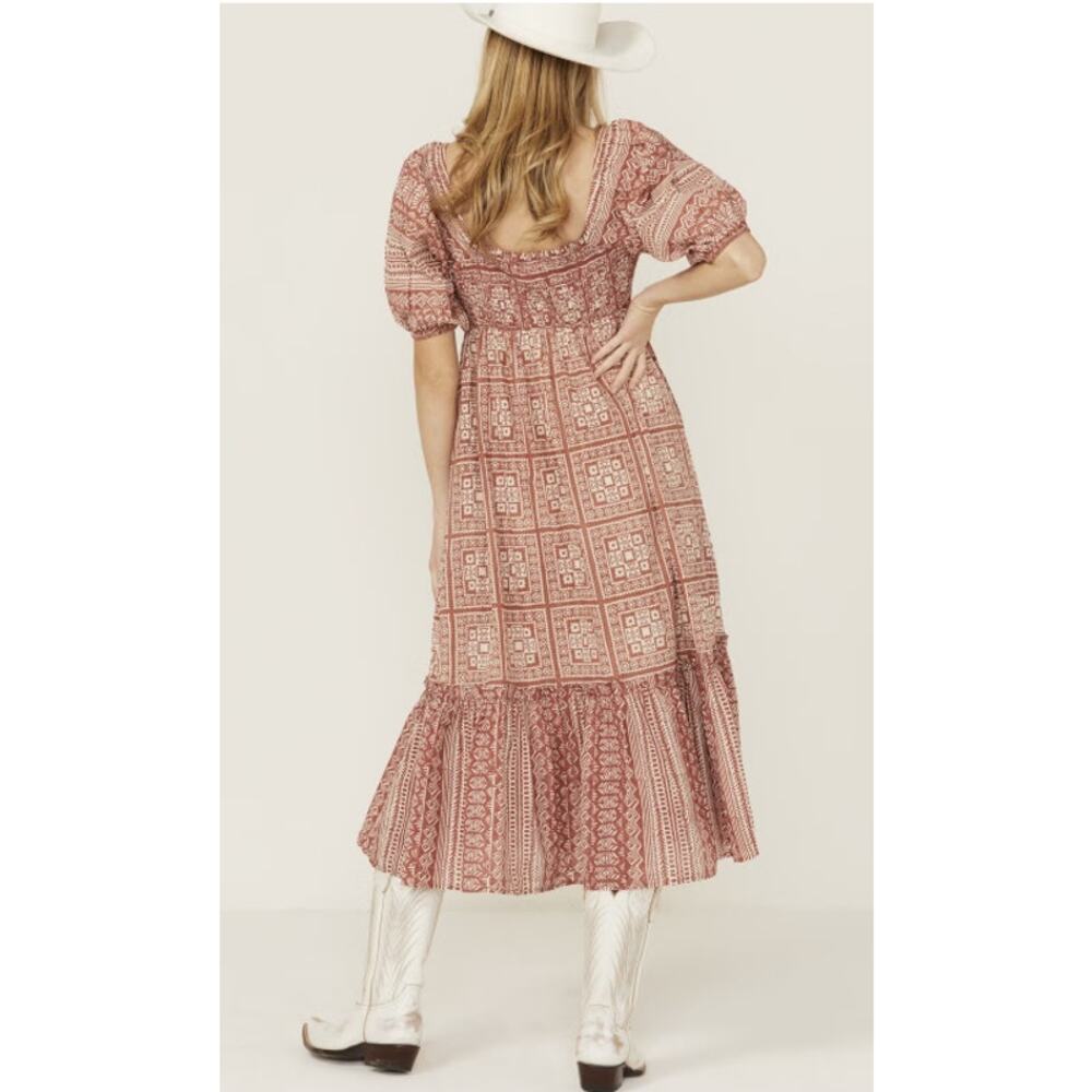 Cleobella Joely Midi Dress Organic Cotton Paisley Puff Sleeve Boho Terracotta L - Picture 2 of 12